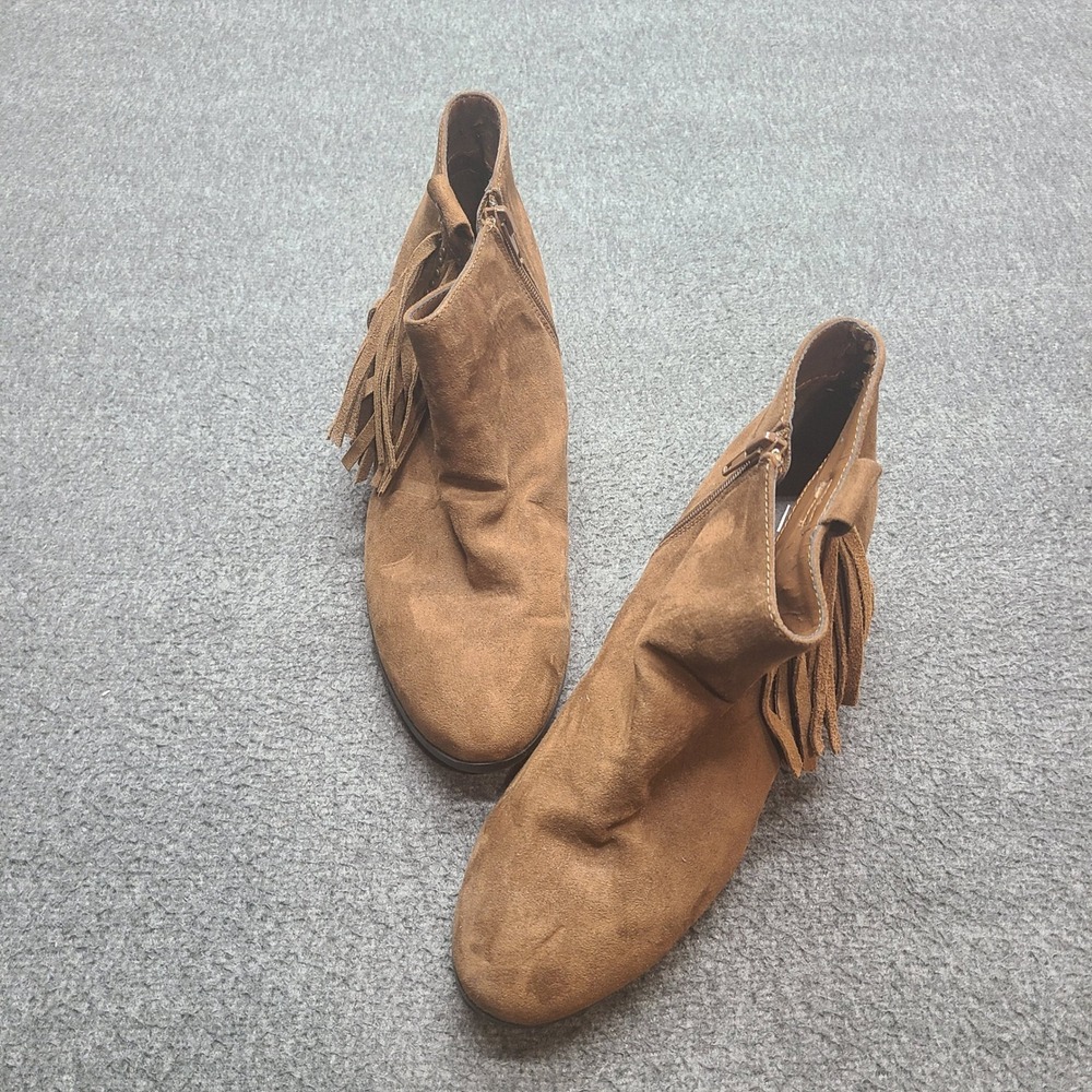 Call It Spring Brown Suede Fringe Ankle Boots Side Zip Women Size 9